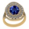 Certified 4.08 Ctw VS/SI1 Tanzanite And Diamond 14K Yellow Gold Victorian Style Bridal Halo Ring