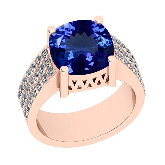 5.18 Ctw VS/SI1 Tanzanite And Diamond 18K Rose Gold Vintage Style Engagement Ring