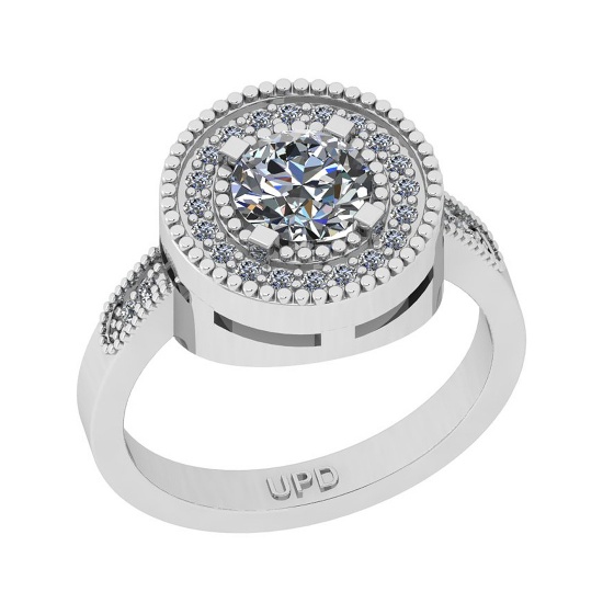 1.12 Ctw SI2/I1 Gia Certified Center Diamond 14K White Gold Wedding Halo Ring