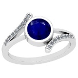 1.10 Ctw I2/I3 Blue Sapphire And Diamond 14K White Gold Ring