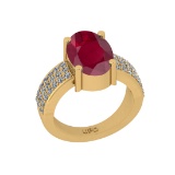4.80 Ctw I2/I3 Ruby And Diamond 14K Yellow Gold Engagement Ring