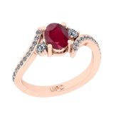 1.58 Ctw I2/I3 Ruby And Diamond 14K Rose Gold Bypass Engagement Ring