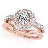 Certified 0.90 Ctw SI2/I1 Diamond 14K Rose Gold Wedding Halo Set Ring