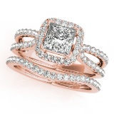 Certified 1.25 Ctw SI2/I1 Diamond 14K Rose Gold Bridal Set Halo Ring