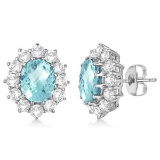 Oval Aquamarine and Diamond Accented Earrings 14k White Gold 7.10ctw