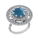 5.77 Ctw SI2/I1 Aquamarine And Diamond 14K White Gold Engagement Ring