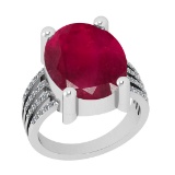 9.62 CtwSI2/I1 Ruby And Diamond 14K White Gold Cocktail Ring