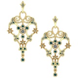 Certified 0.61 Ctw I2/I3 Treated Fancy Blue And White Diamond 14K Yellow Gold Victorian Style Earrin