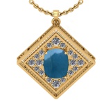 4.83 Ctw SI2/I1 Aquamarine And Diamond 14K Yellow Gold Vintage Style Pendant Necklace