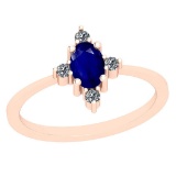 0.60 Ctw I2/I3 Blue Sapphire And Diamond 14K Rose Gold Ring