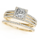 Certified 1.50 Ctw SI2/I1 Diamond 14K Yellow Gold Bridal Set Ring