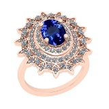 7.80 Ctw VS/SI1 Tanzanite And Diamond 18K Rose Gold Vintage Style Wedding Ring
