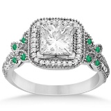 Emerald Square-Halo Butterfly Engagement Ring Platinum 1.34ctw