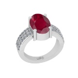 4.80 Ctw I2/I3 Ruby And Diamond 14K White Gold Engagement Ring