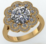 Certified 1.75 CTW Round Diamond 14K Yellow Gold Ring