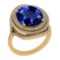 Certified 6.52 Ctw VS/SI1 Tanzanite And Diamond 14K Yellow Gold Victorian Style Engagement Halo Ring