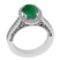 3.40 Ctw VS/SI1 Emerald And Diamond 18K White Gold Vintage Style Ring