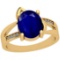 2.54 Ctw I2/I3 Blue Sapphire And Diamond Style Prong Set 14K Yellow Gold Ring