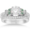 Butterfly Diamond and Emerald Bridal Set 14k White Gold 1.42ctw