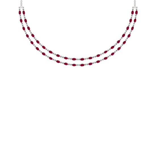10.50 Ctw Ruby 14K White Gold Double layer Necklace
