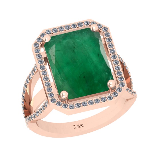 12.71 Ctw VS/SI1 Emerald And Diamond 18K Rose Gold Vintage Style Ring