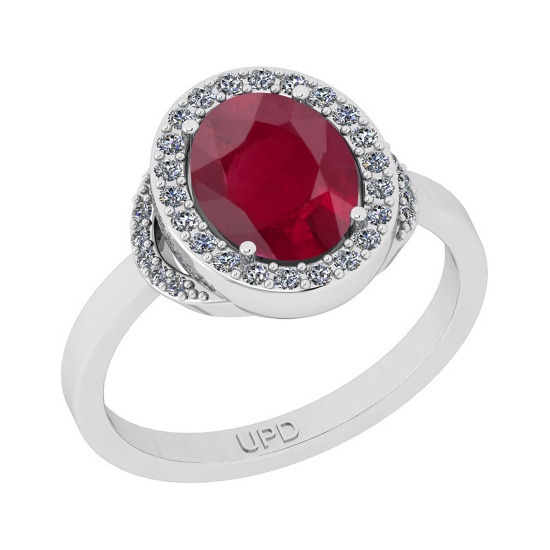 2.27 Ctw SI2/I1Ruby And Diamond 14K White Gold Engagement Halo Ring