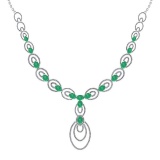 23.80 Ctw SI2/I1 Emerlad And Diamond 14K White Gold Victorian Style Necklace
