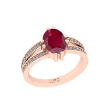 2.24 Ctw I2/I3 Ruby And Diamond 14K Rose Gold Engagement Ring