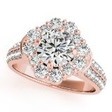 Certified 1.55 Ctw SI2/I1 Diamond 14K Rose Gold Vintage Style Wedding Halo Ring