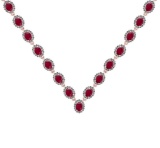 37.75 Ctw SI2/I1 Ruby And Diamond 14K Rose Gold Victorian Style Necklace