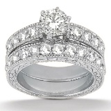 Antique style Diamond Engagement Ring and Wedding Band 18k White Gold 1.70ctw