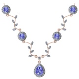 Certified 12.79 Ctw SI2/I1 Tanzanite And Diamond 14K Rose Necklace