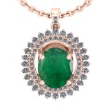 3.56 Ctw VS/SI1 Emerald And Diamond 18K Rose Gold Necklace (ALL DIAMOND ARE LAB GROWN )