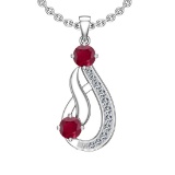 1.23 Ctw VS/SI1 Ruby And Diamond 14K White Gold Vintage Style Necklace