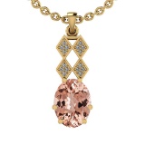 5.22 Ctw SI2/I1 Morganite And Diamond 14K Yellow Gold Vintage Style Necklace