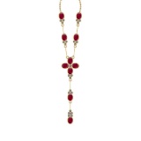 10.50 Ctw SI2/I1 Ruby And Diamond 14K Yellow Gold Yard Necklace