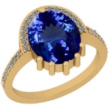 Certified 3.24 Ctw VS/SI1 Tanzanite and Diamond 14K Yellow Gold Vintage Style Ring