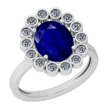 2.42 Ctw I2/I3 Blue Sapphire And Diamond 14K White Gold Ring