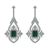 Certified 5.23 Ctw SI2/I1 Emerald And Diamond 14K White Gold Vintage Style Earrings