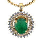 3.56 Ctw VS/SI1 Emerald And Diamond 18K Yellow Gold Necklace (ALL DIAMOND ARE LAB GROWN )