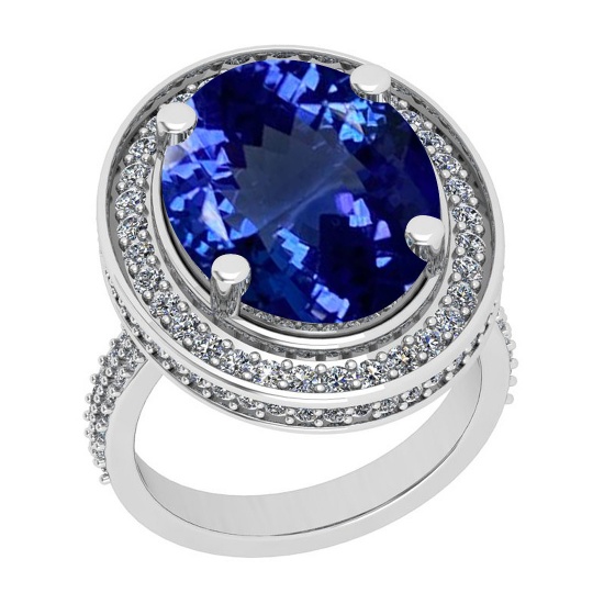 Certified 8.79 Ctw VS/SI1 Tanzanite And Diamond 14k White Gold Vingate Style Engagement Halo Ring