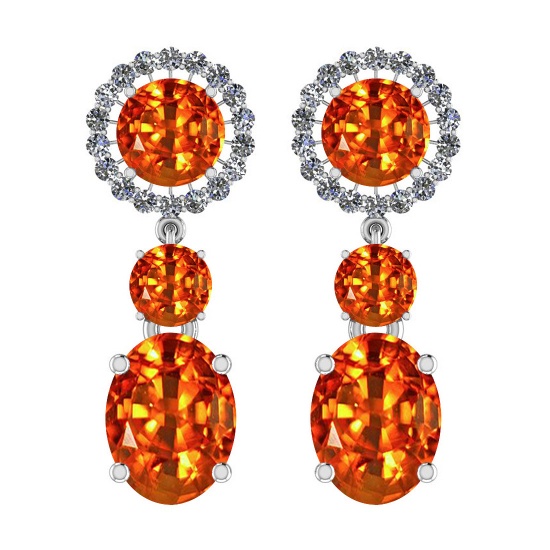 Certified 5.38 Ctw SI2/I1 Orange Sapphire And Diamond 14K White Gold Vintage Style Earrings