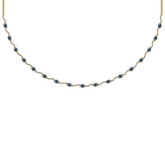 2.60 Ctw i2/i3 Treated Fancy Blue And White Dimaond 14K Yellow Gold Necklace
