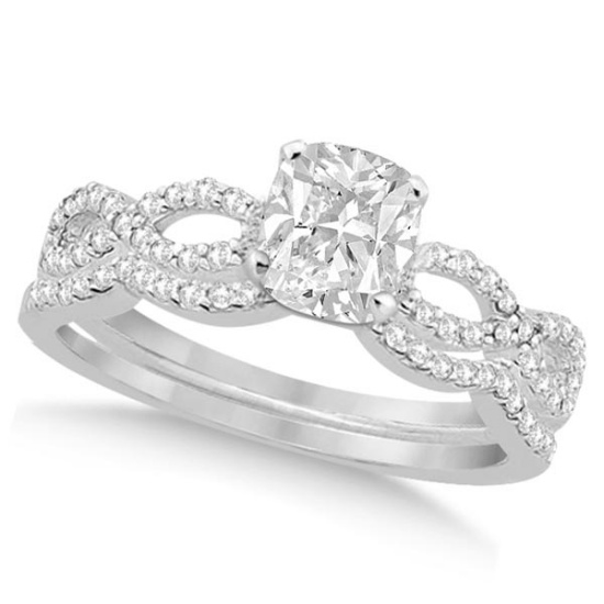 Infinity Cushion-Cut Diamond Bridal Ring Set 14k White Gold 1.13ctw