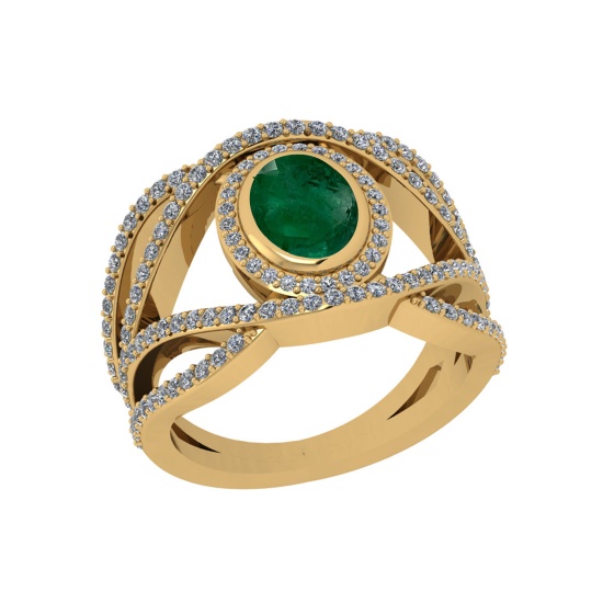 2.03 Ctw SI2/I1 Emerald And Diamond 14K Yellow Gold Engagement Ring