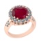 4.30 Ctw VS/SI1 Ruby And Diamond 14K Rose Gold Engagement Halo Ring
