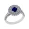 1.30 Ctw SI2/I1 Blue Sapphire And Diamond 14K White Gold two Row Engagement Halo Ring