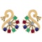 Certified 0.95 Ctw Emerald, Ruby, Sapphire And Diamond I1/I2 14K Yellow Gold Stud Earrings