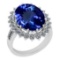 Certified 9.27 Ctw VS/SI1 Tanzanite And Diamond 14K White Gold Victorian Style Engagement Halo Ring