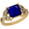 1.70 Ctw SI2/I1 Blue Sapphire And Diamond 14K Yellow Gold Ring